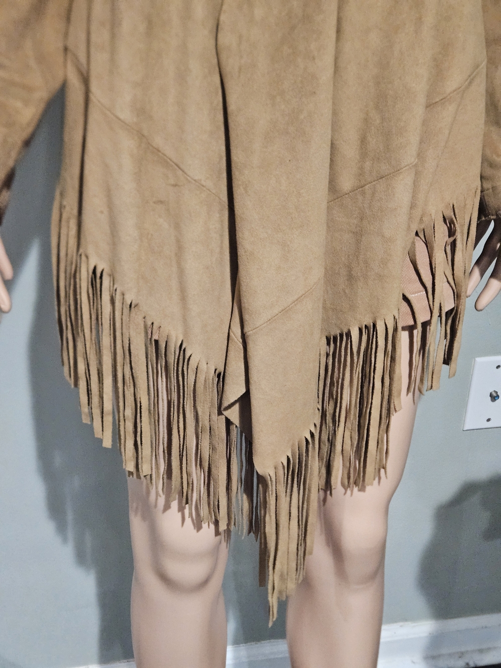 Zara Faux Suede Fringe Cardigan Jacket Western Boho Duster Tan. Size M - Picture 9 of 15